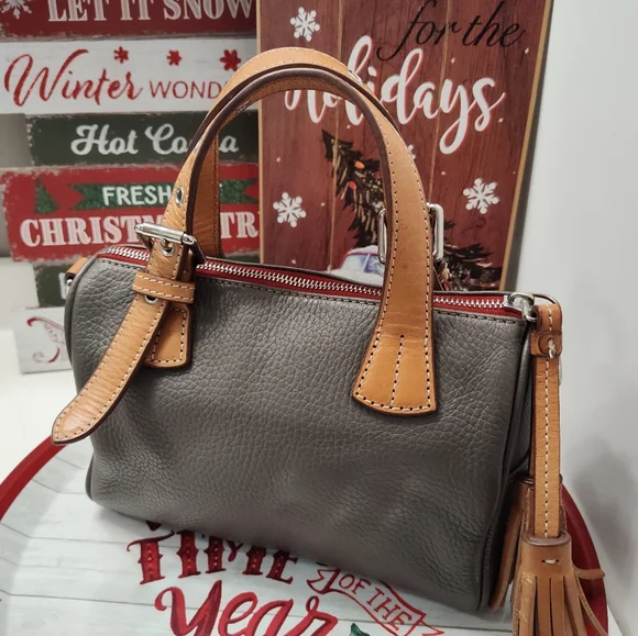 ❤️EUC Dooney and Bourke Kendra Mini Crossbody Satchel Bag, Grey & Tan Leather - Picture 9 of 16